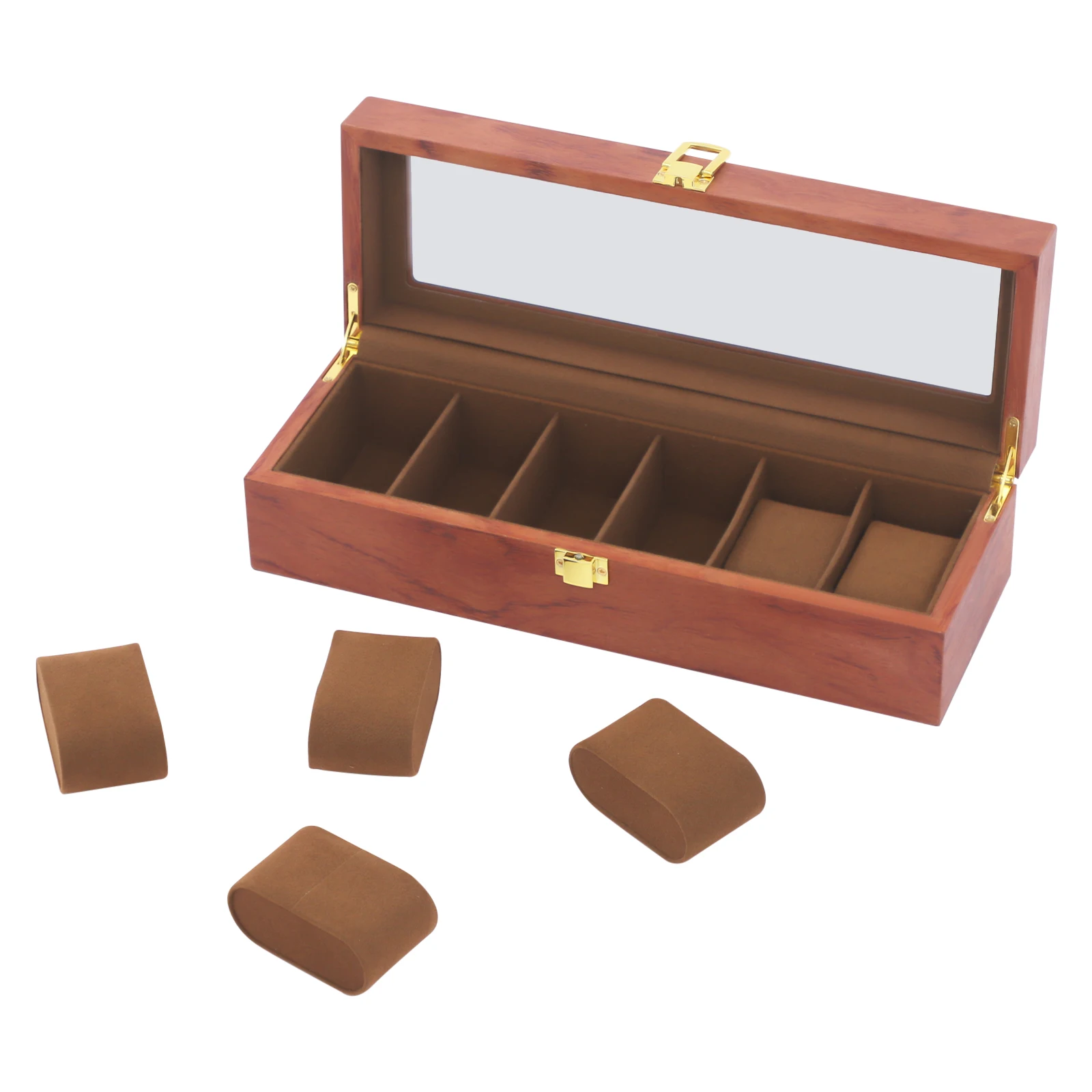 Brown Clear Vintage Rectangular Desktop 6-Compartment Watch Display Box, MDF+Glass+Velvet+Zinc Alloy, Wood Veneer Polished, for Watches Bracelets Cufflinks Earrings Jewelry Storage, Product Size 31.5*11*8cm, Single Compartment 9*4.5*6cm
Brown Clear Vintage Rectangular Desktop 6-Compartment Watch Display Box, MDF+Glass+Velvet+Zinc Alloy, Wood Veneer Polished, for Watches Bracelets Cufflinks Earrings Jewelry Storage, Product Size 31.5*11*8cm, Single Compartment 9*4.5*6cm
