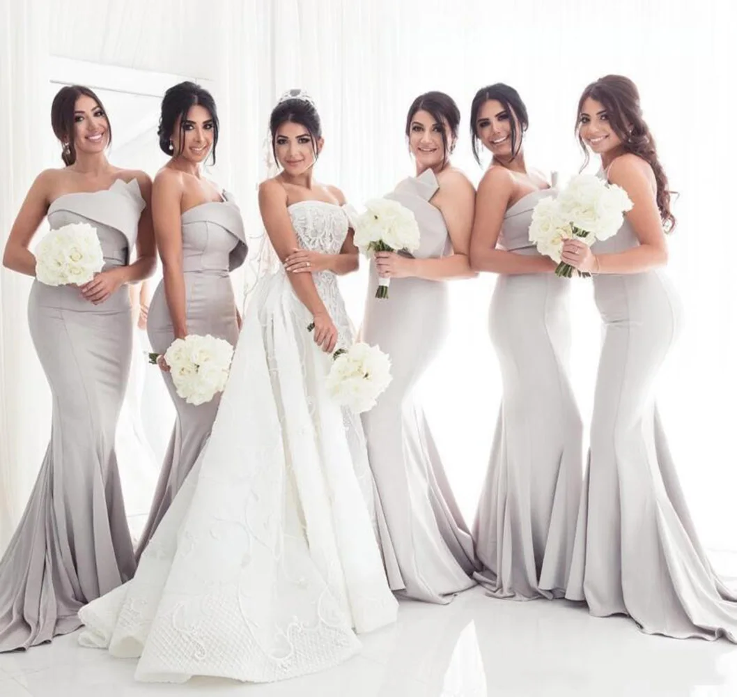 Sexy Custom Strapless Sleeveless Mermaid Bridesmaid Dresses Floor-Length Sweep Train Satin long Wedding Party Events
Sexy Custom Strapless Sleeveless Mermaid Bridesmaid Dresses Floor-Length Sweep Train Satin long Wedding Party Events