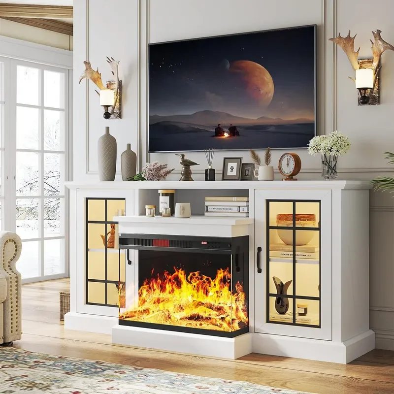 Oneinmil 59 inch Fireplace TV Stand for 65 inch TV White Modern Electric Media Console with Glass Doors Adjustable LED Flame
Oneinmil 59 inch Fireplace TV Stand for 65 inch TV White Modern Electric Media Console with Glass Doors Adjustable LED Flame