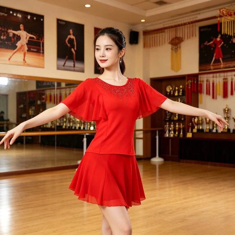 Women Dance Short Sleeve Top Sexy Adults Dance Costume Flare Sleeve Dancing Tops Elegant Skirt Costume Accessories Dancewear
Women Dance Short Sleeve Top Sexy Adults Dance Costume Flare Sleeve Dancing Tops Elegant Skirt Costume Accessories Dancewear