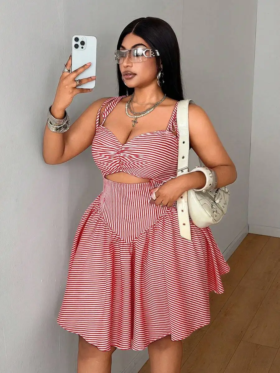Red And White Striped Spaghetti Strap Crop Top Skirt Set Casual Korean Style Dress
Red And White Striped Spaghetti Strap Crop Top Skirt Set Casual Korean Style Dress