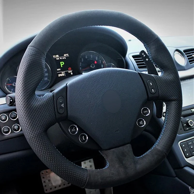 Alcantara Real Leather Steering Wheel Cover Blue Thread Hand Stitching Car Steering Wheel Wrap Car Accessoires for Maserati GT
Alcantara Real Leather Steering Wheel Cover Blue Thread Hand Stitching Car Steering Wheel Wrap Car Accessoires for Maserati GT