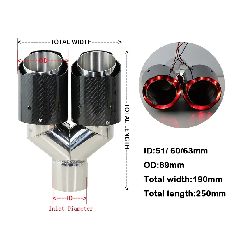 NickLED Exhaust Muffler Tips Real Carbon Fiber Dual Pipes with Red or Blue Light Universal Modify Exhaust Tip
NickLED Exhaust Muffler Tips Real Carbon Fiber Dual Pipes with Red or Blue Light Universal Modify Exhaust Tip