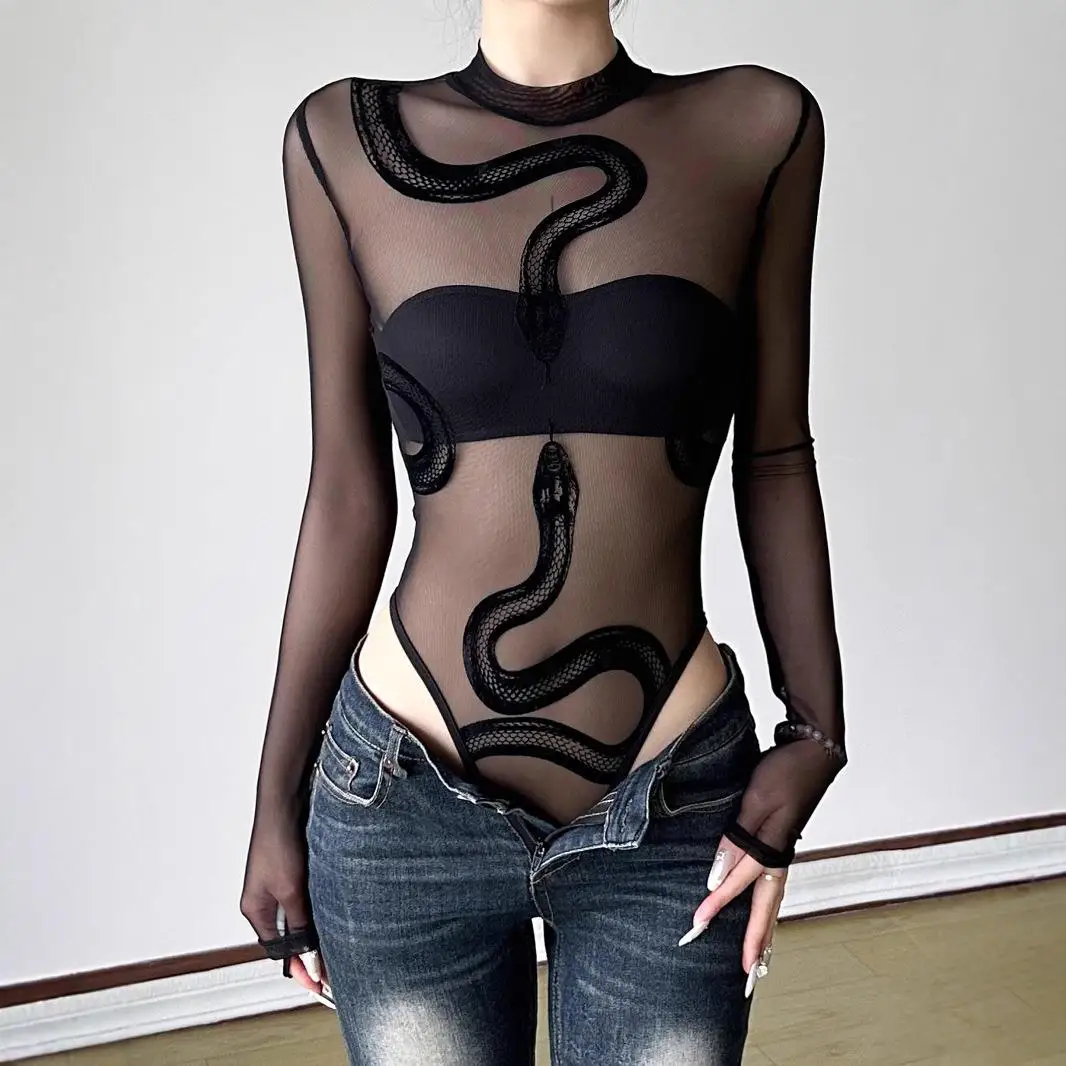 Floing Snake Print Body Suit Me See-tough f High Collar Low Waist ort Pants Thin Autumn Faion for Trendy Girls
Floing Snake Print Body Suit Me See-tough f High Collar Low Waist ort Pants Thin Autumn Faion for Trendy Girls