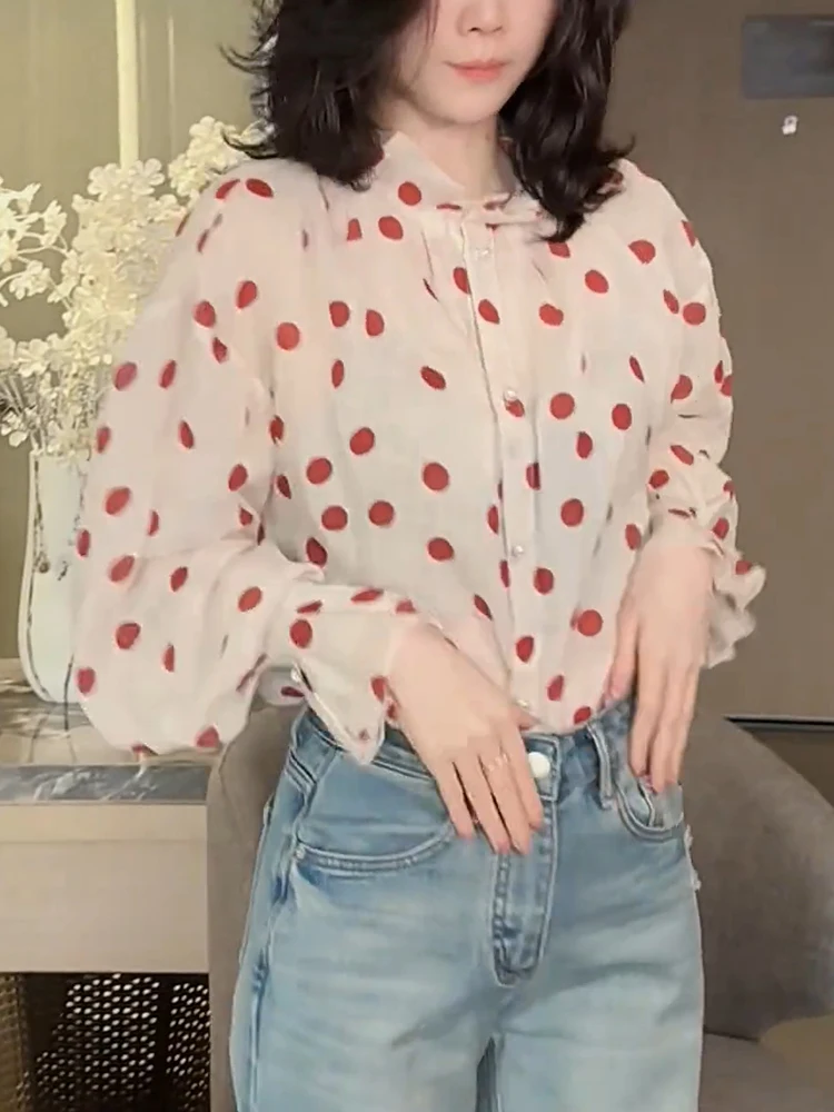 2025 Spring Korean Sle Gentle Polka Dot Lady Commuter Lantern Sve Blouse plus Size Meat Covering Trendy Women's irt
2025 Spring Korean Sle Gentle Polka Dot Lady Commuter Lantern Sve Blouse plus Size Meat Covering Trendy Women's irt