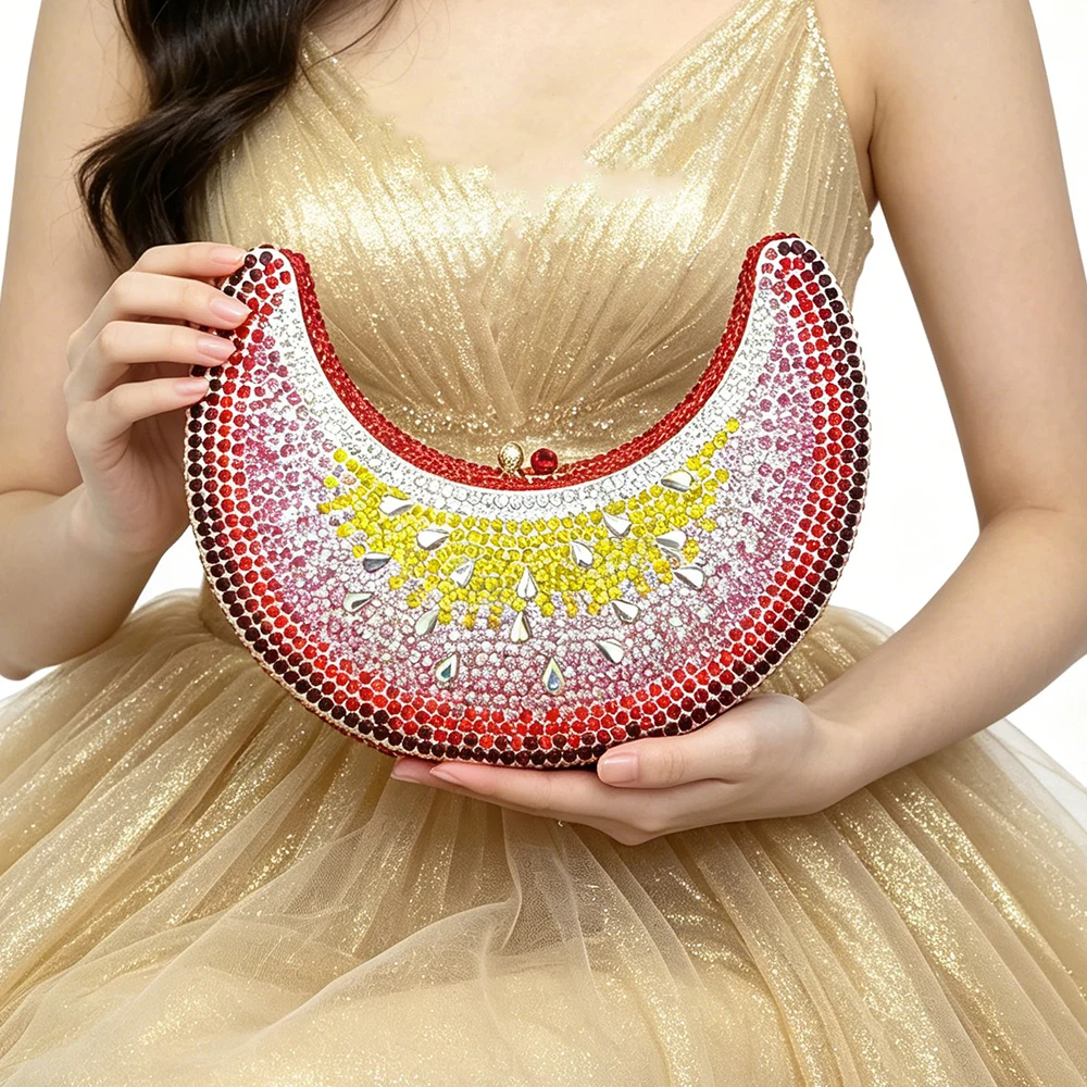 Watermelon Luxury Glitter Evening Bag Clutch Purses Rhinestones Crescent Moon Diamonds Handbag Women's Wedding Party Dinner Bag
Watermelon Luxury Glitter Evening Bag Clutch Purses Rhinestones Crescent Moon Diamonds Handbag Women's Wedding Party Dinner Bag