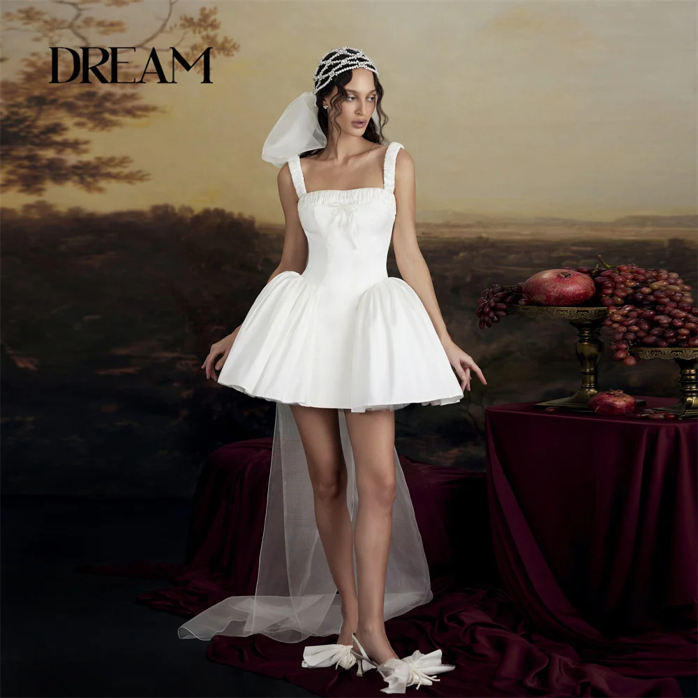 DREAM Modern Short A-Line Wedding Dress Pleat Spaghetti Straps Square Collar Open Back Bridal Gown Vestidos De Noiva Customized
DREAM Modern Short A-Line Wedding Dress Pleat Spaghetti Straps Square Collar Open Back Bridal Gown Vestidos De Noiva Customized
