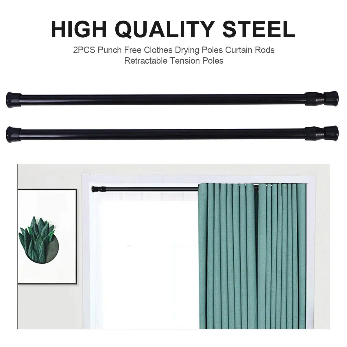 2PCS Extendable Tension Rods Black Shower Curtain Pole Telescopic Clothes Rail No Drill Steel Multi-function
2PCS Extendable Tension Rods Black Shower Curtain Pole Telescopic Clothes Rail No Drill Steel Multi-function