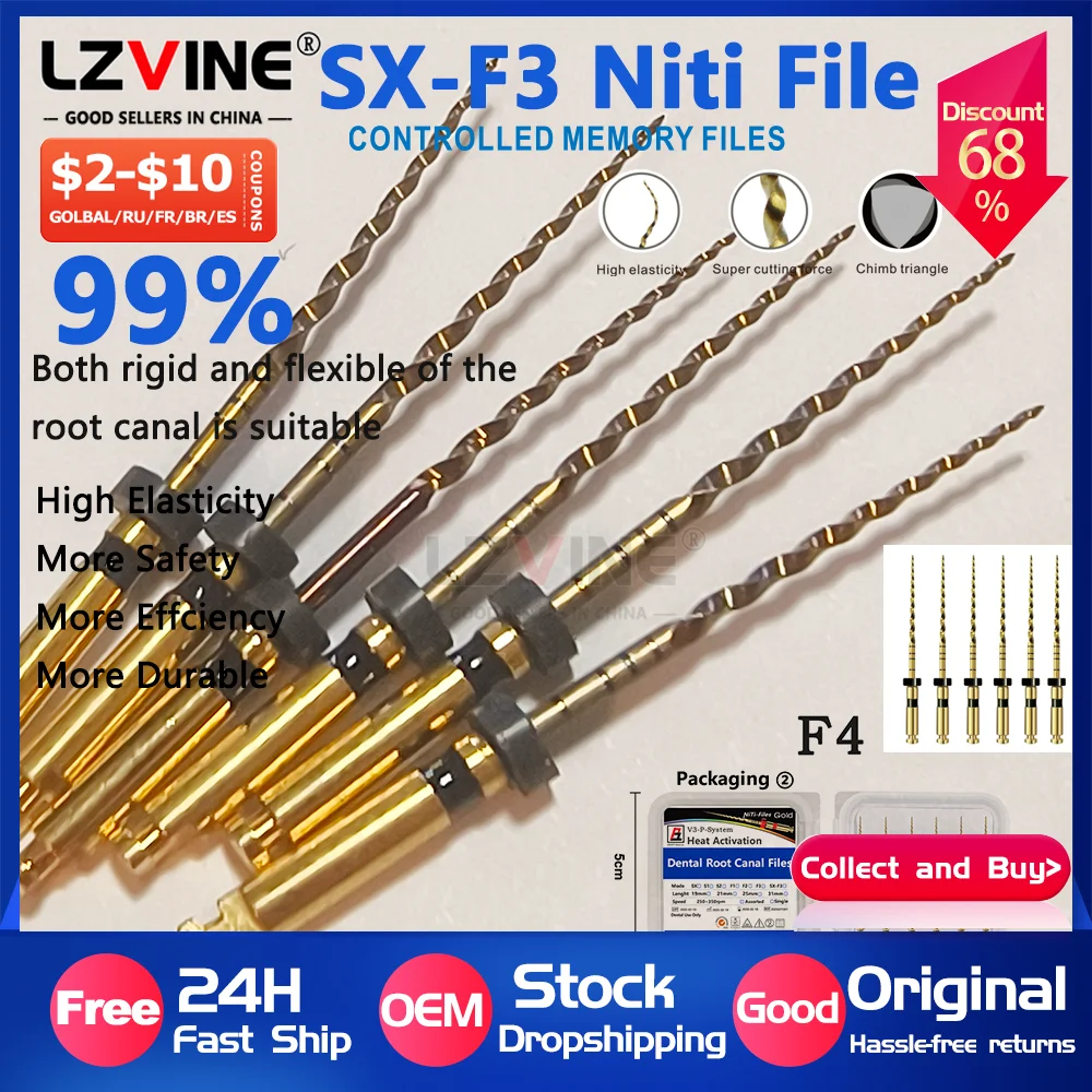 Dental Endodontic Gold Flexible Rotary File Nickel Titainium Golden Engine Use Files SX-F3 Dentistry Tools 25mm f4 f5 equipment
Dental Endodontic Gold Flexible Rotary File Nickel Titainium Golden Engine Use Files SX-F3 Dentistry Tools 25mm f4 f5 equipment