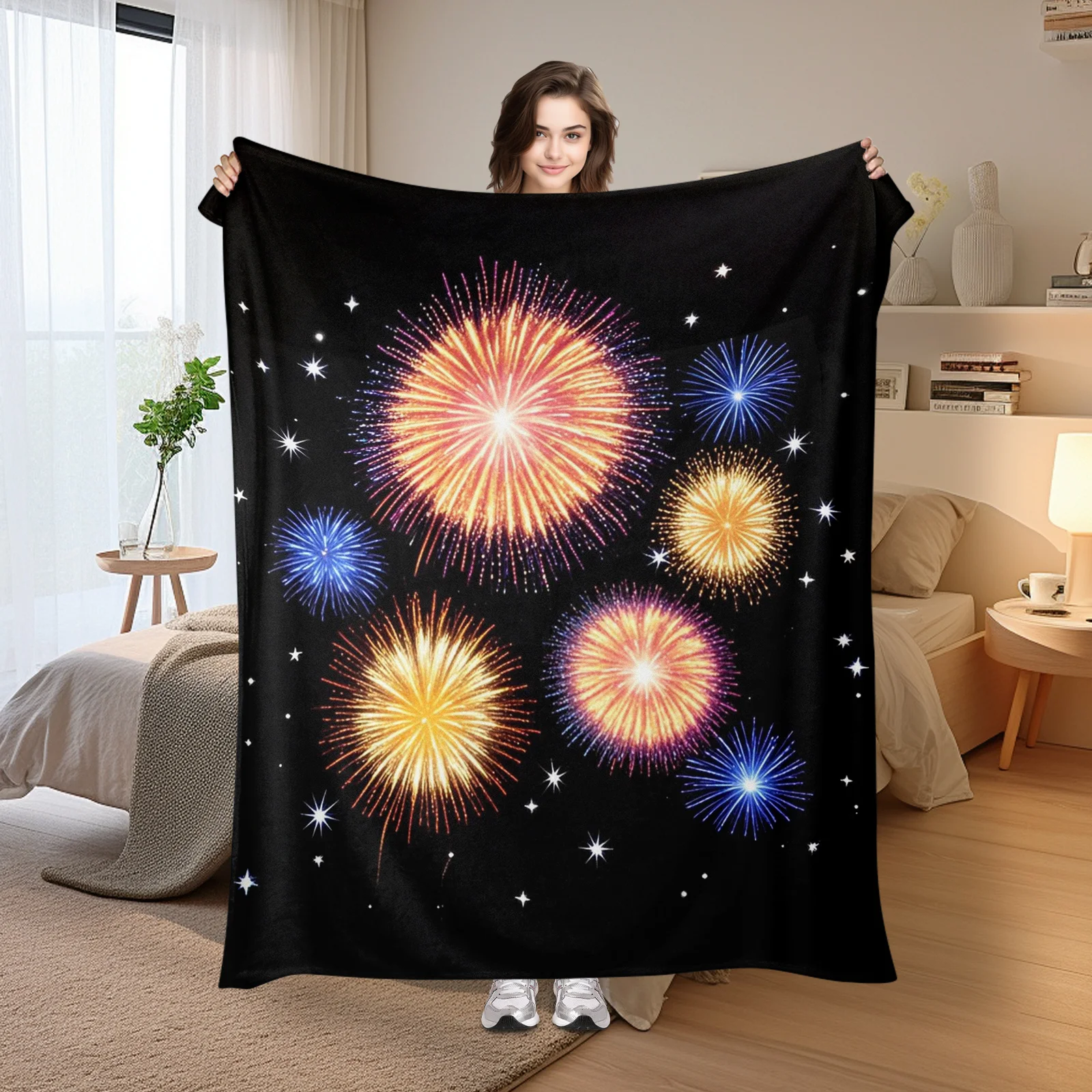 Cartoon Firework And Star Pattern Blue Orange Theme Cozy Blanket For Kids And Adults Home Decor Comfort
Cartoon Firework And Star Pattern Blue Orange Theme Cozy Blanket For Kids And Adults Home Decor Comfort