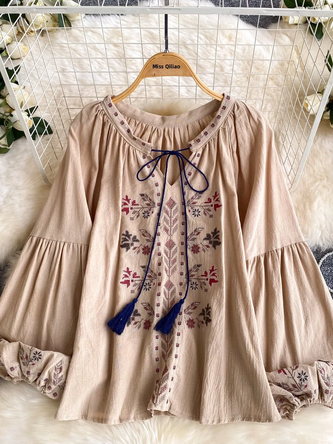 Bohemian Style Long Sleeve Embroidered Print Shirt Women's Loose Open Cardigan Commute Top Spring New Arrival Casual Fashion
Bohemian Style Long Sleeve Embroidered Print Shirt Women's Loose Open Cardigan Commute Top Spring New Arrival Casual Fashion