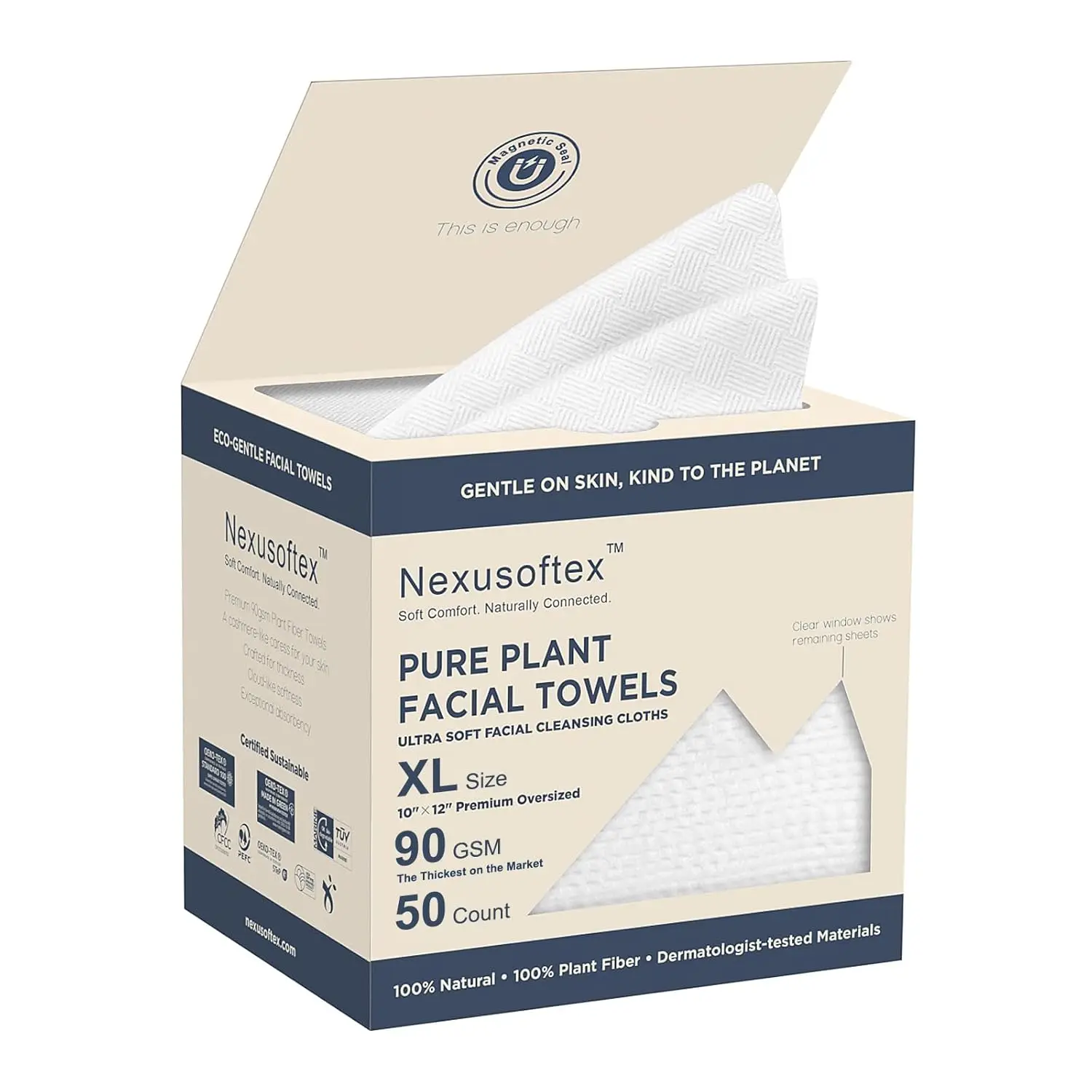 Premium Disposable Face Towels, 10x12 XL Ultra-Thick 90gsm, USDA Biobased for All Skin Types, Magnetic Box with Window (50ct)
Premium Disposable Face Towels, 10x12 XL Ultra-Thick 90gsm, USDA Biobased for All Skin Types, Magnetic Box with Window (50ct)