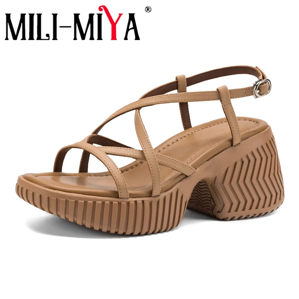 MILI-MIYA Women's Cow Leather Sandals With Non-Slip Chunky Heels Platform And Buckle Solid Color Big Size 34-40 Casual Summer
MILI-MIYA Women's Cow Leather Sandals With Non-Slip Chunky Heels Platform And Buckle Solid Color Big Size 34-40 Casual Summer