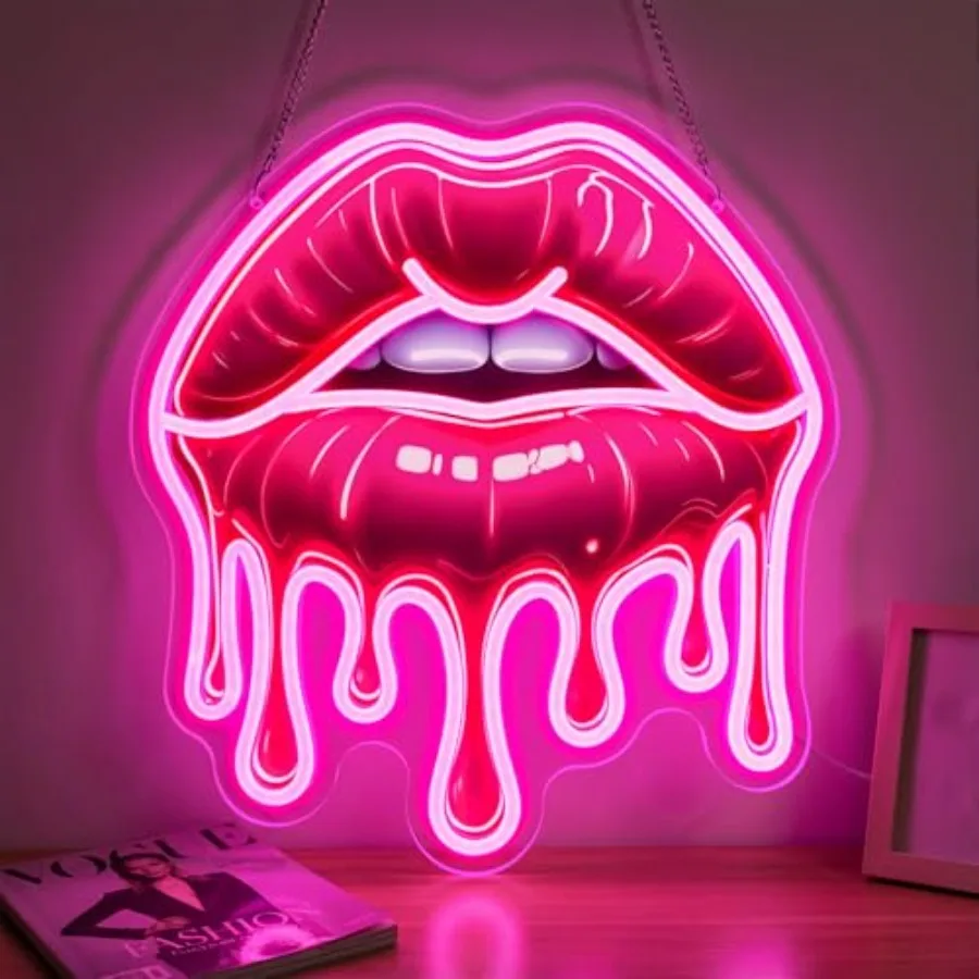 Dripping Lips Neon Sign for Wall Decor, Pink LED Lip Light for Bedroom, Game Room, Bar, Aesthetic Sexy Lip Artwork, USB Powered
Dripping Lips Neon Sign for Wall Decor, Pink LED Lip Light for Bedroom, Game Room, Bar, Aesthetic Sexy Lip Artwork, USB Powered