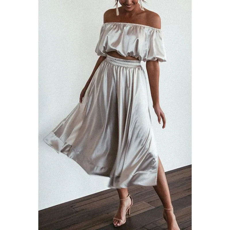 Women's Elegant Off Shoulder Crop Top & Pocket Design Split Skirt Set Temperament High Waist Two Piece Sets Outfits for Women
Women's Elegant Off Shoulder Crop Top & Pocket Design Split Skirt Set Temperament High Waist Two Piece Sets Outfits for Women