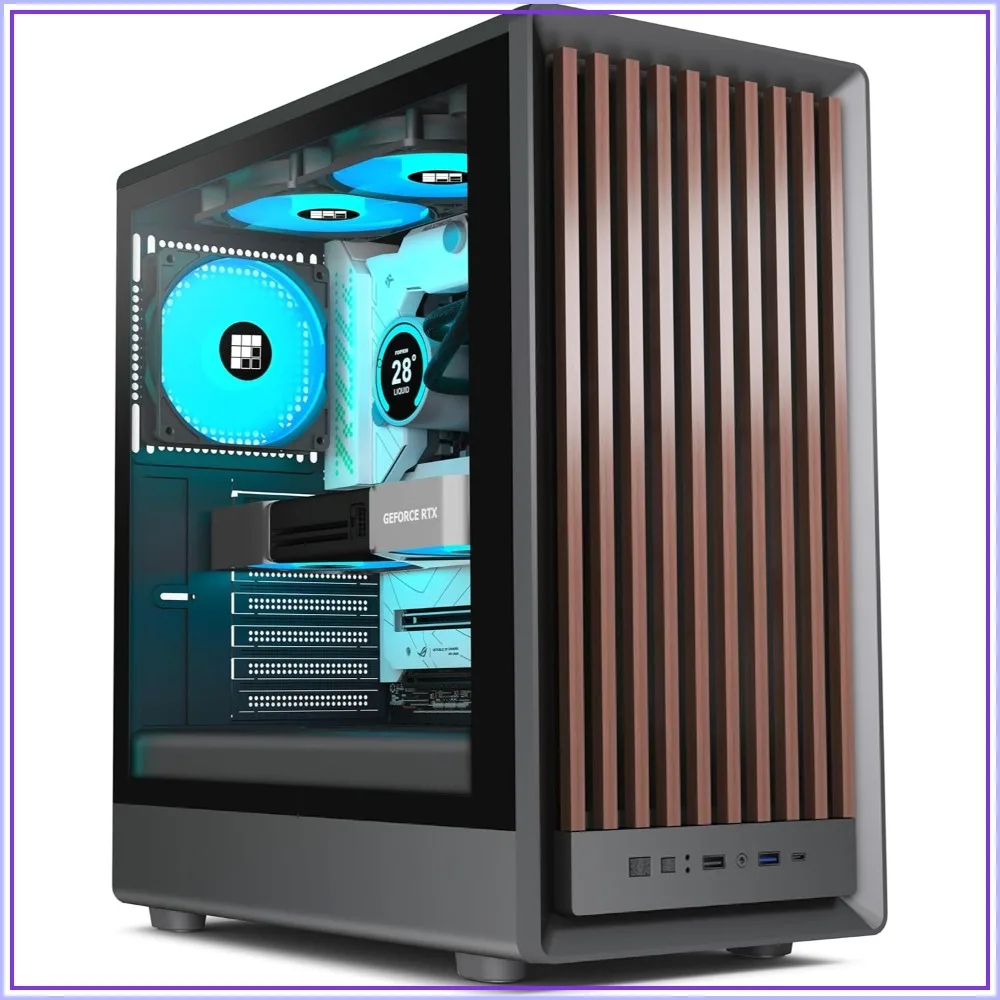 Walnut Front Panel ATX Mid-Tower PC Case, Pre-Installed 4 PWM ARGB Fans, 240mm Radiator Support, Type-C, Black
Walnut Front Panel ATX Mid-Tower PC Case, Pre-Installed 4 PWM ARGB Fans, 240mm Radiator Support, Type-C, Black