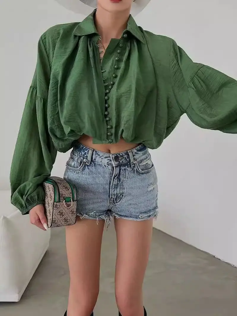 2026 Niche Loose and Simple Short Women's Top Lapel Bubble Sleeve Cardigan Shirt Women
2026 Niche Loose and Simple Short Women's Top Lapel Bubble Sleeve Cardigan Shirt Women