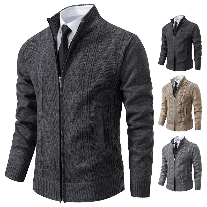 Men's Fleece Lined Thickened Stand Collar Knitted Sweater Cardigan Casual Winter New Style Polyester Fiber Long Sleeve Knitwear
Men's Fleece Lined Thickened Stand Collar Knitted Sweater Cardigan Casual Winter New Style Polyester Fiber Long Sleeve Knitwear