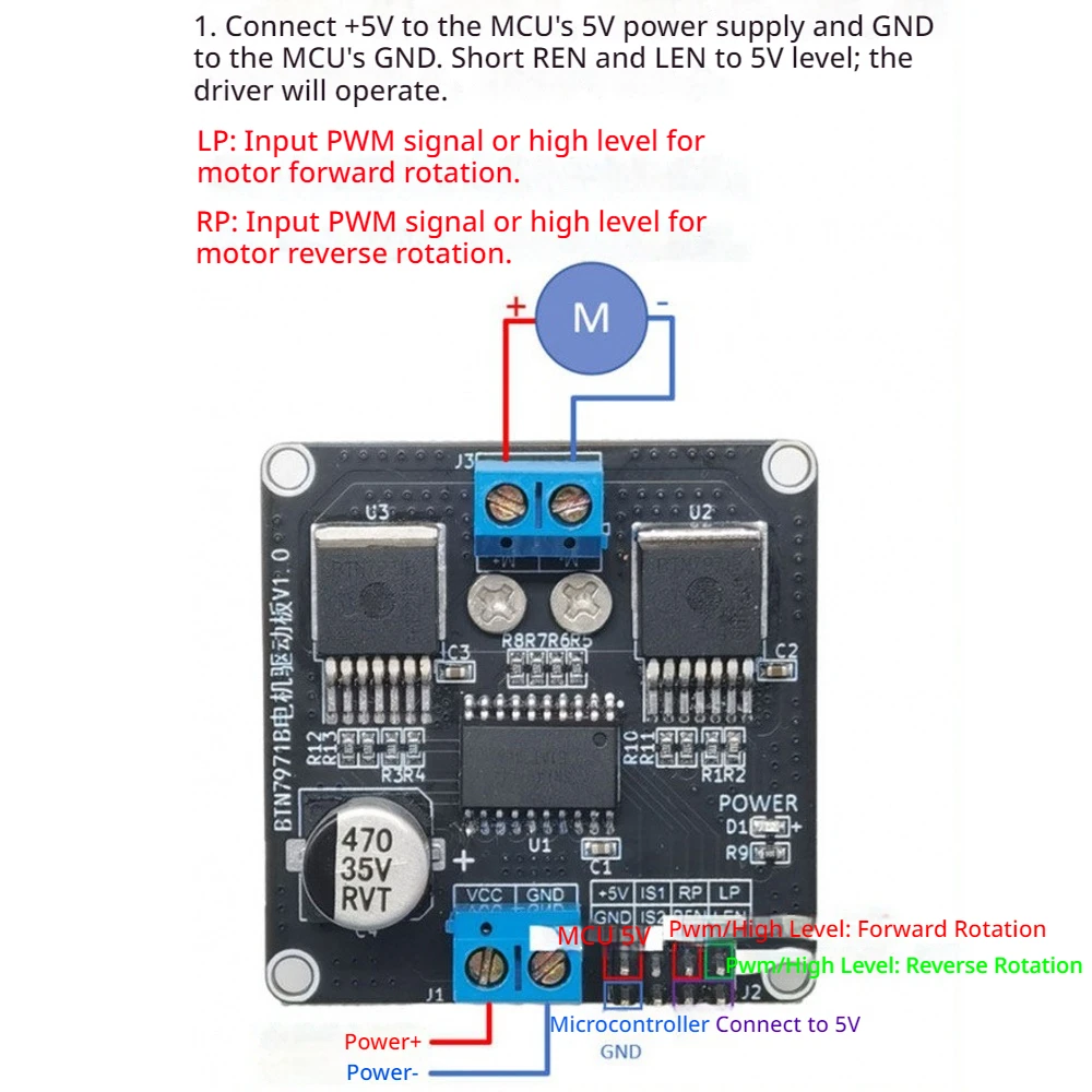 BTN7971 6V-27V High Power Motor Driver Module Smart Car Motor Forward Reverse 68A Current Limiting H-Bridge 25KHz Motor Driver
BTN7971 6V-27V High Power Motor Driver Module Smart Car Motor Forward Reverse 68A Current Limiting H-Bridge 25KHz Motor Driver