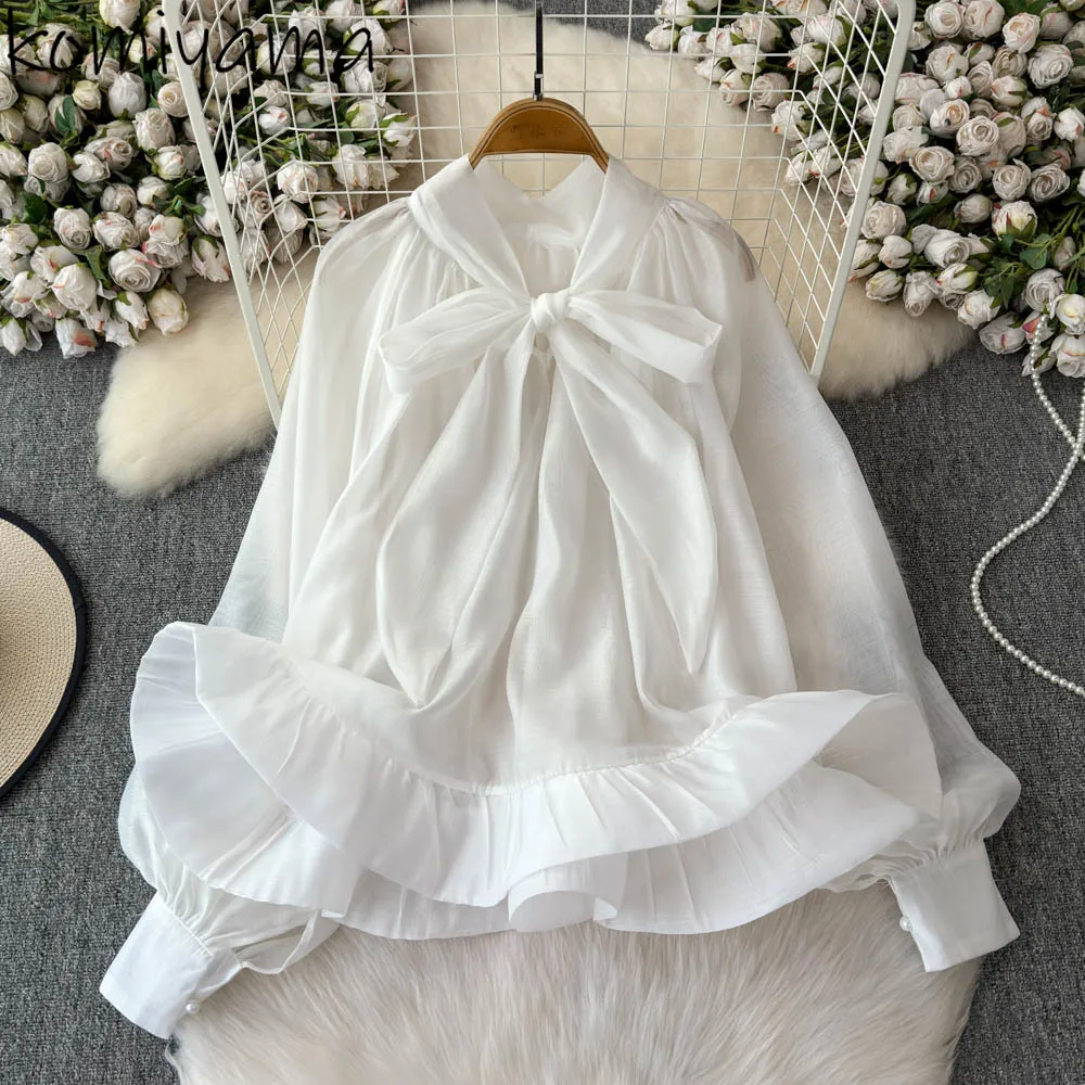 Ruffles Hem Blusas Mujer V-neck Lantern Sleeve Shirts Blouses Casual Loose Woman Clothing Temperament Camisas Lace-up Bow Top
Ruffles Hem Blusas Mujer V-neck Lantern Sleeve Shirts Blouses Casual Loose Woman Clothing Temperament Camisas Lace-up Bow Top