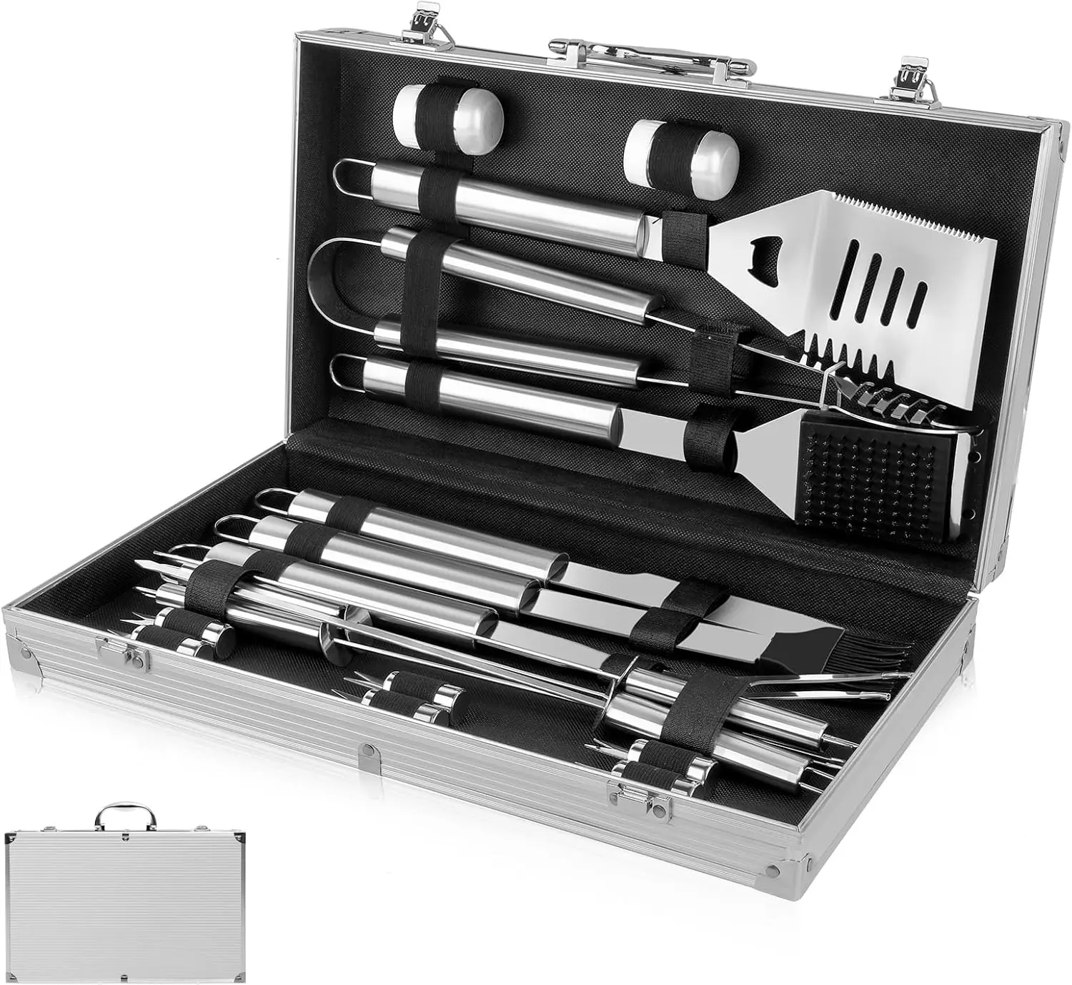 18-Piece Stainless Steel BBQ Grill Set with Aluminum Case - Heavy Duty Grilling Tools for Men and Dads
18-Piece Stainless Steel BBQ Grill Set with Aluminum Case - Heavy Duty Grilling Tools for Men and Dads