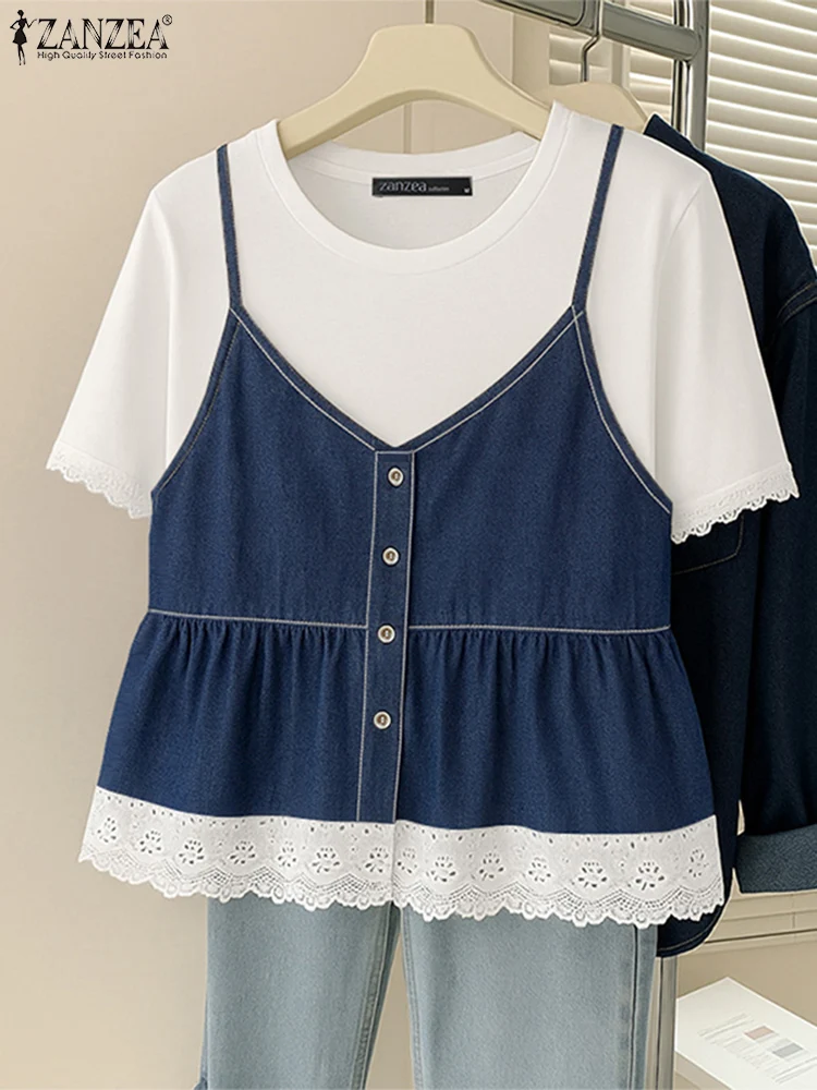 ZANZEA Women Blouse Casual Loose Patchwork Tops 2025 Short Sleeve Lace Tunic Fashion O-Neck Summer Hollow Out Blusas Oversized
ZANZEA Women Blouse Casual Loose Patchwork Tops 2025 Short Sleeve Lace Tunic Fashion O-Neck Summer Hollow Out Blusas Oversized