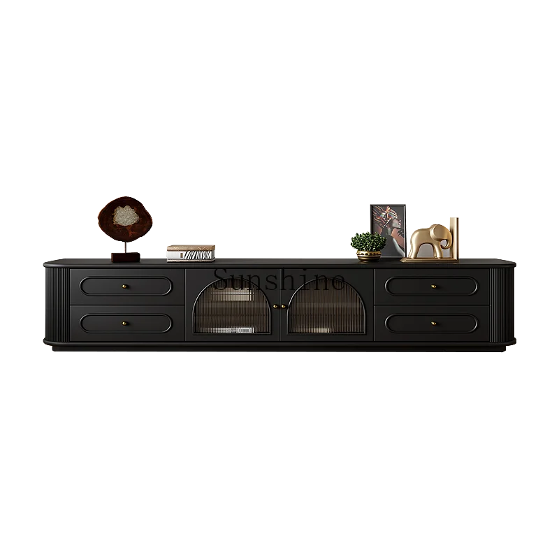 French retro black solid wood TV cabinet living room black paint floor cabinet 
French retro black solid wood TV cabinet living room black paint floor cabinet