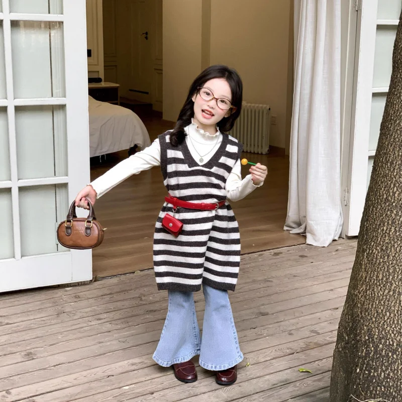 Girls Dress Autumn New Children's Striped Knitted Tank Top Dress for GirlsVVintage Loose Collar Dress
Girls Dress Autumn New Children's Striped Knitted Tank Top Dress for GirlsVVintage Loose Collar Dress