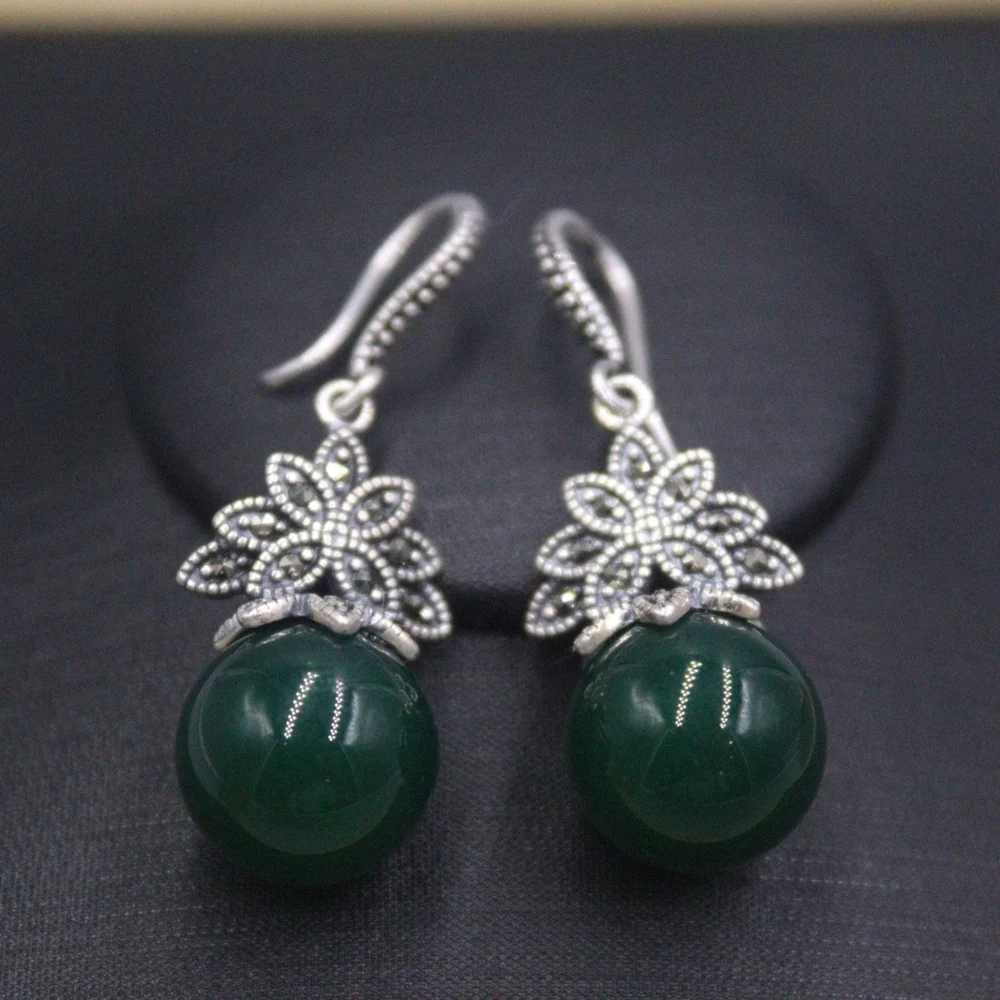 Real Solid 925 Sterling Silver Dangle Women Lucky Green Agate Bead Ball Retro Leaf Earrings
Real Solid 925 Sterling Silver Dangle Women Lucky Green Agate Bead Ball Retro Leaf Earrings