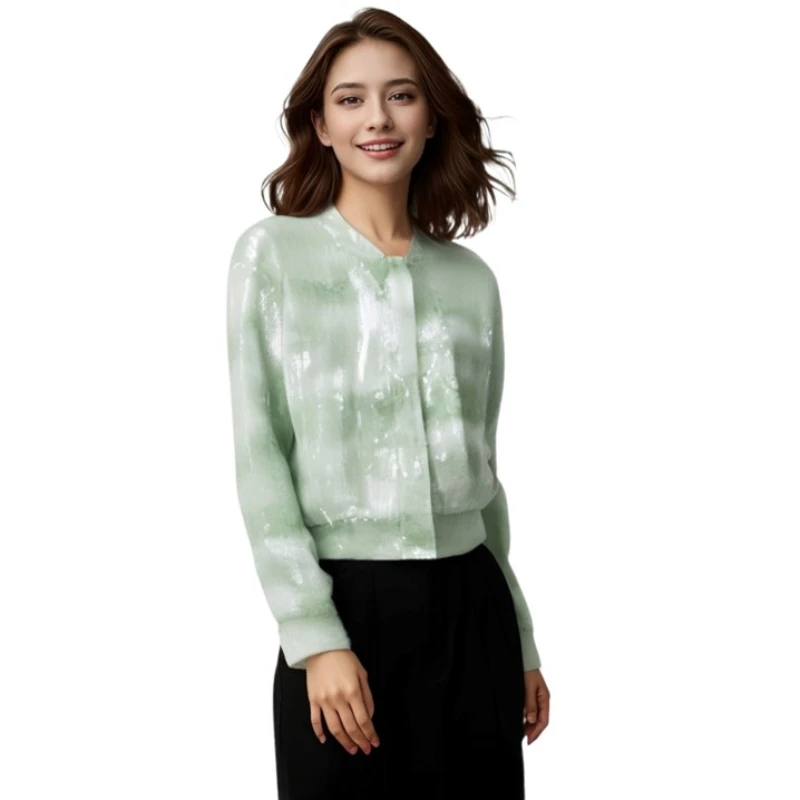 Elegant Sequined Short Cardigans Jacket Women Causal O-neck Long Sleeve Tops 2024 New Korean Fashion Green Shinny Glitter Coats
Elegant Sequined Short Cardigans Jacket Women Causal O-neck Long Sleeve Tops 2024 New Korean Fashion Green Shinny Glitter Coats