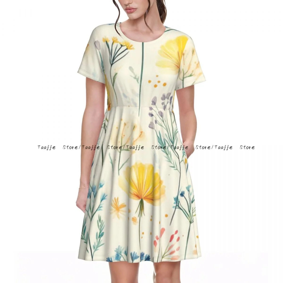 Summer Women Dress Watercolor Meadow Flowers Casual Beach Holiday Short Sleeve Round Collar Woman Midi Dress
Summer Women Dress Watercolor Meadow Flowers Casual Beach Holiday Short Sleeve Round Collar Woman Midi Dress