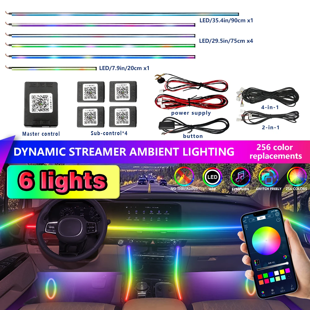 Car Interior Decorative Ambient Light RGB 64-Color LED Secure Installation Kit with Smart Remote Control
Car Interior Decorative Ambient Light RGB 64-Color LED Secure Installation Kit with Smart Remote Control