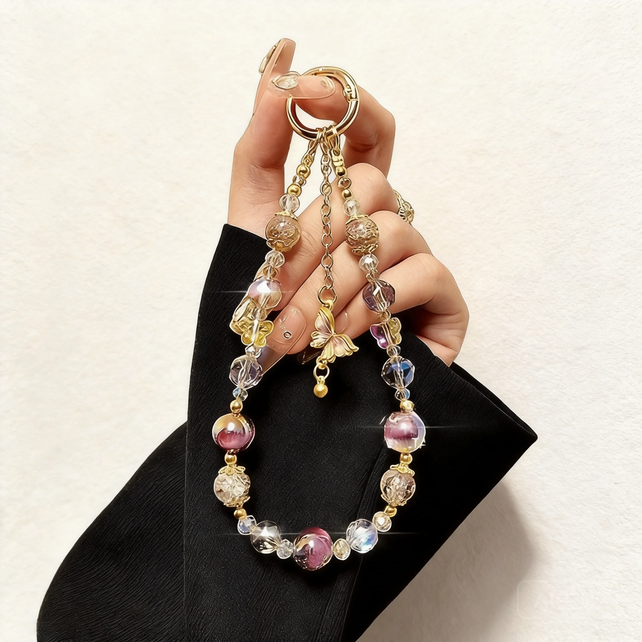 Chinese Style Good Luck Blessing Crystal Beaded Phone Lanyard Handmade Gold Foil Short Wrist Strap With Butterfly Pendant Attrac
Chinese Style Good Luck Blessing Crystal Beaded Phone Lanyard Handmade Gold Foil Short Wrist Strap With Butterfly Pendant Attrac