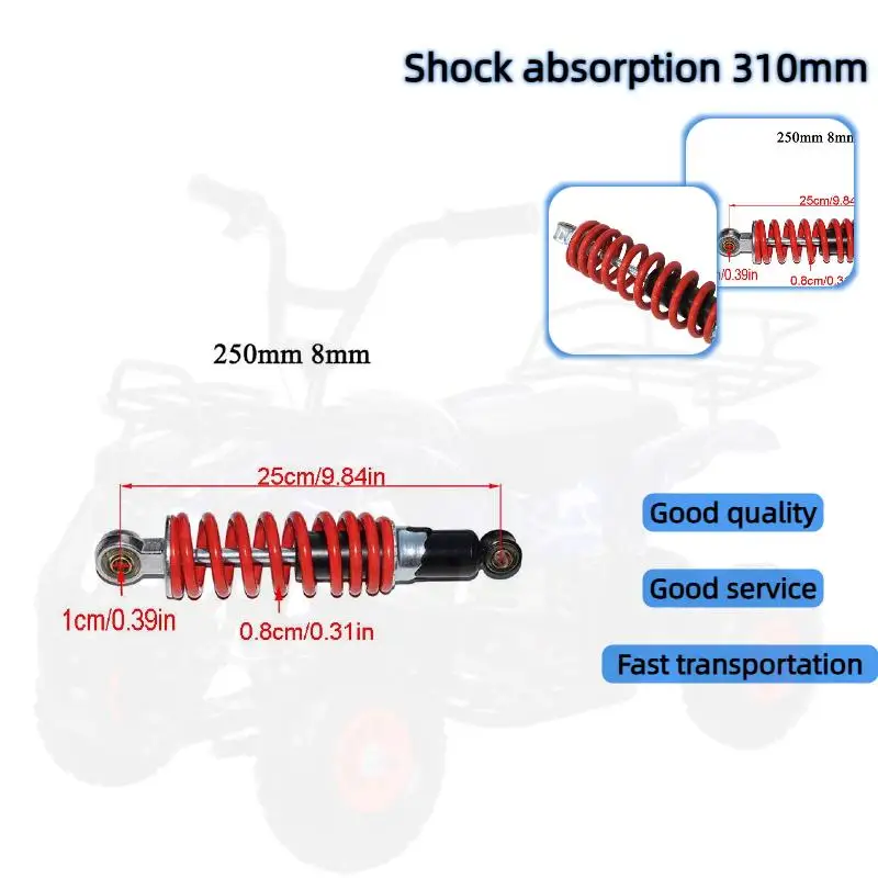 Suitable for 50cc-125cc kart 250mm 310mm shock absorber shock absorber
Suitable for 50cc-125cc kart 250mm 310mm shock absorber shock absorber