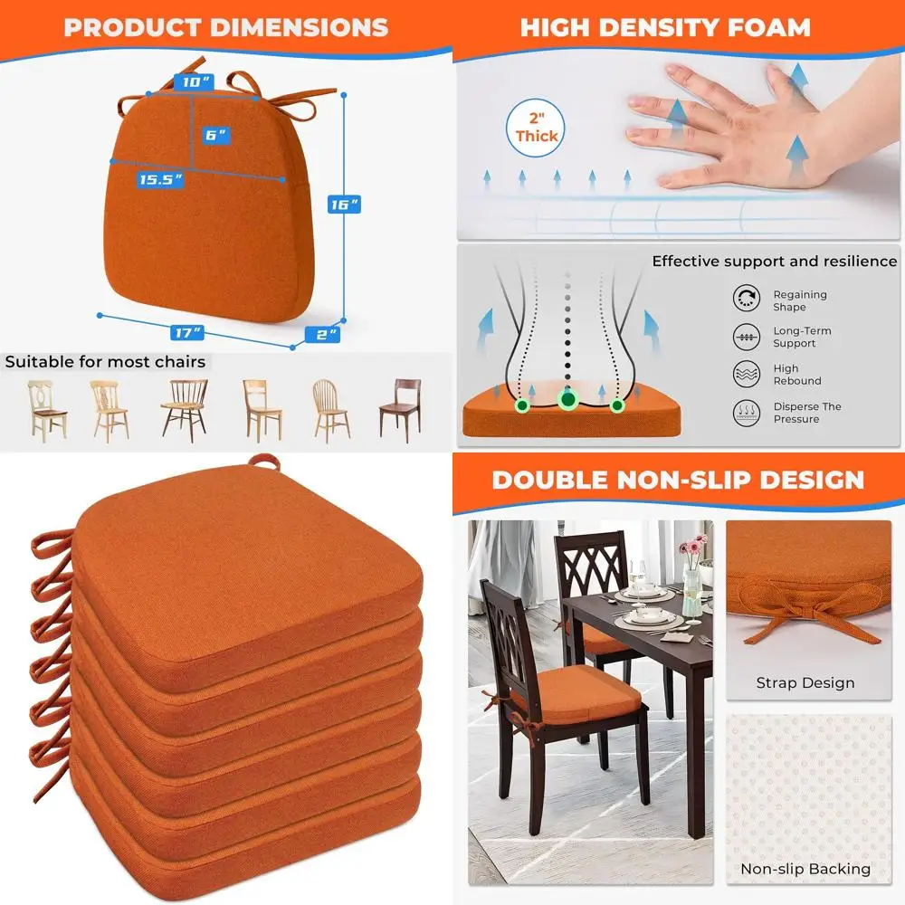 Orange Seat Cushions for Dining Chairs, Removable Washable Covers, Set of 6, 17x16 Inches
Orange Seat Cushions for Dining Chairs, Removable Washable Covers, Set of 6, 17x16 Inches