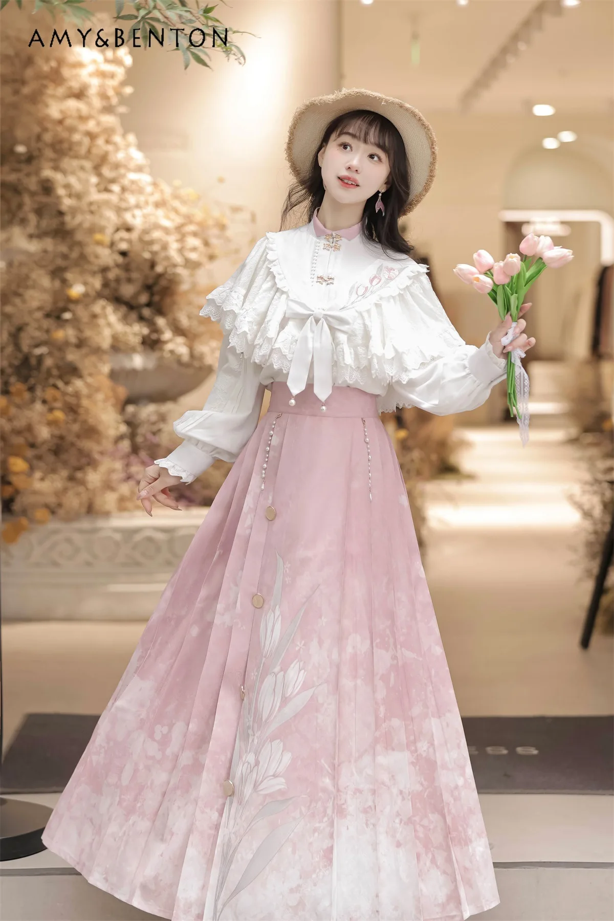 2025 Spring and Autumn New Tulip Embroidered White Long Sleeve Top Pink Mid-Length Skirt Versatile Outerwear Three-Piece Set
2025 Spring and Autumn New Tulip Embroidered White Long Sleeve Top Pink Mid-Length Skirt Versatile Outerwear Three-Piece Set