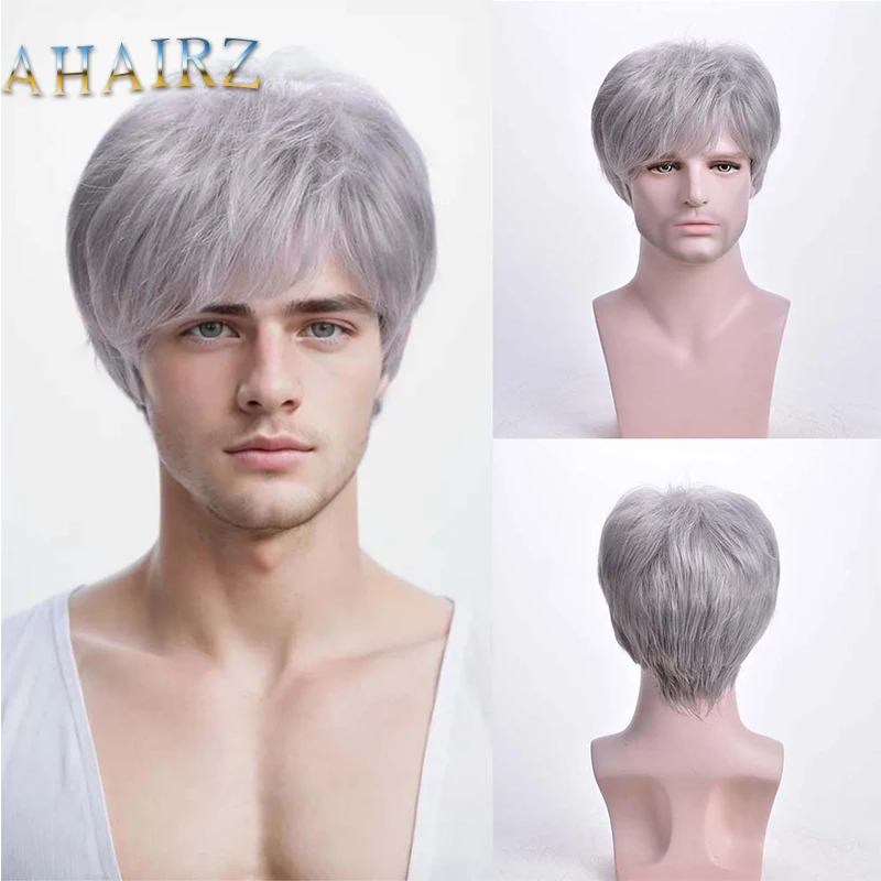 Short Curly Grey Straight Wigs Side Bangs Synthetic Wigs For Man Daily Wear Wig High Temperature Fiber
Short Curly Grey Straight Wigs Side Bangs Synthetic Wigs For Man Daily Wear Wig High Temperature Fiber