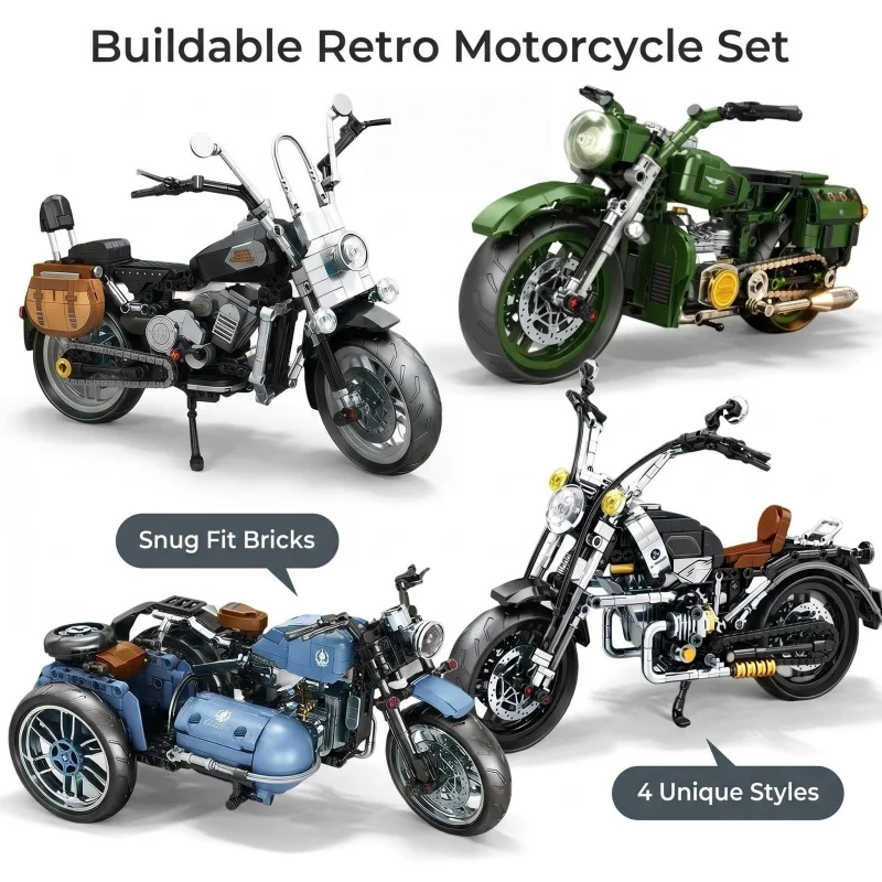 Multi-Style Motorcycle Building Bricks, Green/Black/Blue Vintage Motorbike Assembly Toys, Educational DIY Model Gifts for Hobbyi
Multi-Style Motorcycle Building Bricks, Green/Black/Blue Vintage Motorbike Assembly Toys, Educational DIY Model Gifts for Hobbyi