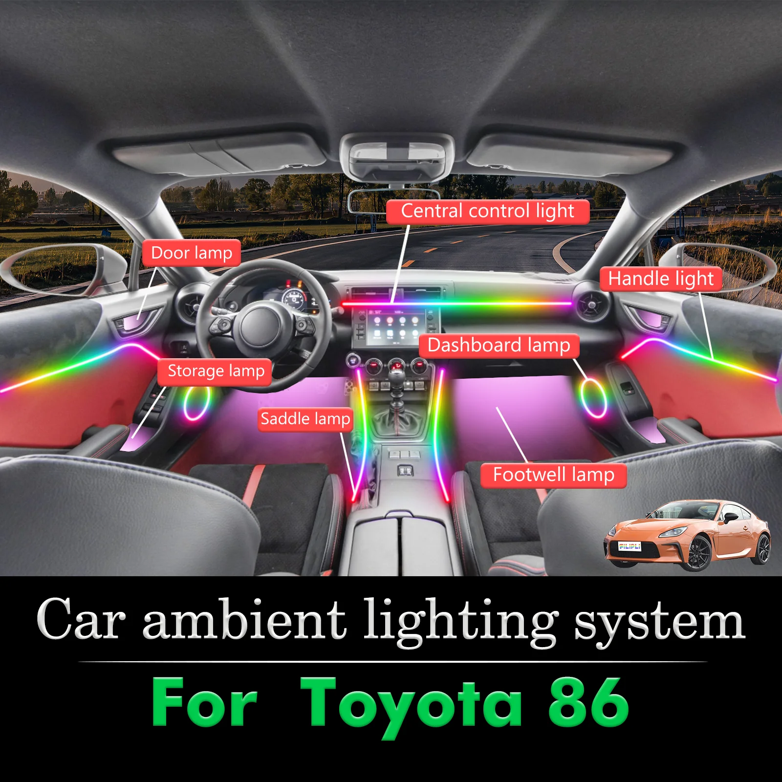 For Toyota 86 Car Interior Ambient Light RGB 64-Color LED Smart Remote Control Energy Saving Efficient Lamp Kit
For Toyota 86 Car Interior Ambient Light RGB 64-Color LED Smart Remote Control Energy Saving Efficient Lamp Kit