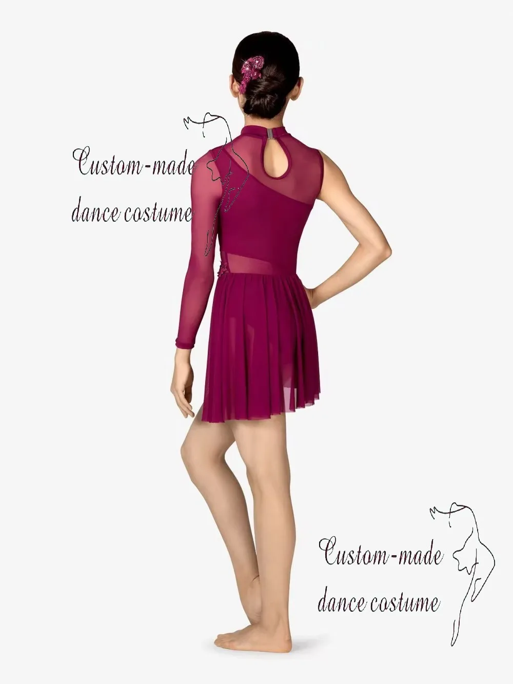 Бордовый танцевальный купальник с высоким воротником, вырез с одним рукавом и цветочными украшениями из пайеток на талии, предназначенный для выступлений.
Бордовый танцевальный купальник с высоким воротником, вырез с одним рукавом и цветочными украшениями из пайеток на талии, предназначенный для выступлений.