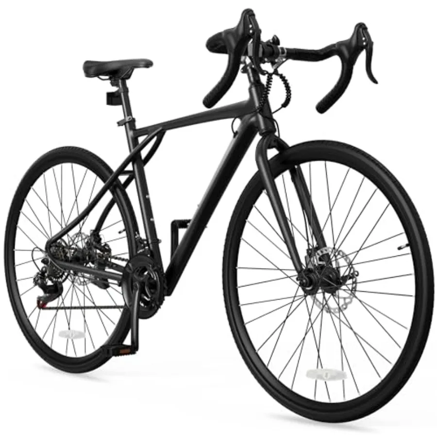 700C road bike for commuting and racing, aluminum frame, black, lightweight with dual disc brake and 21-speed drivetrain
700C road bike for commuting and racing, aluminum frame, black, lightweight with dual disc brake and 21-speed drivetrain