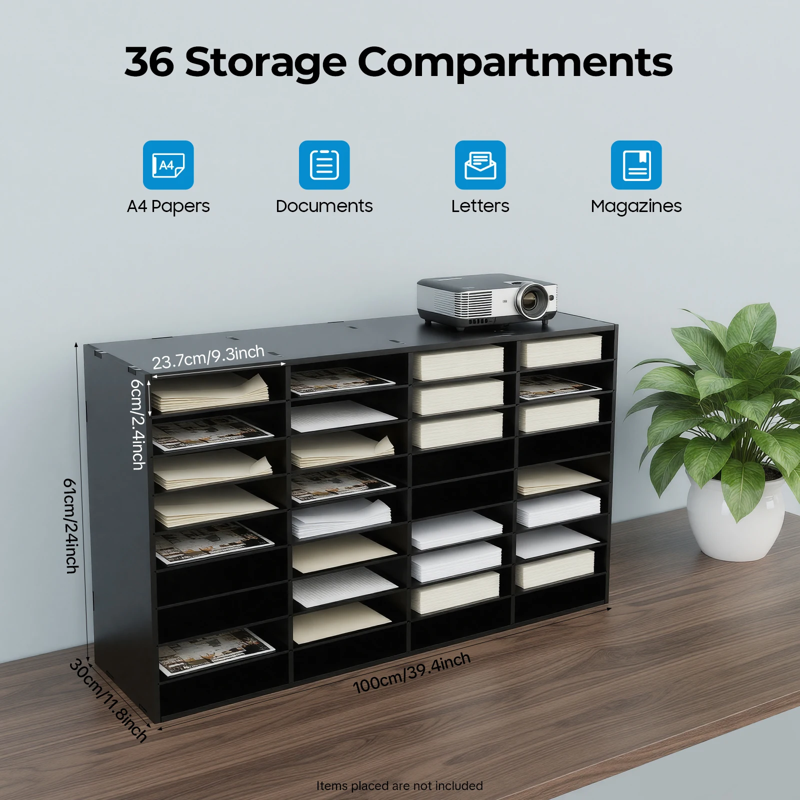 36 Compartment Literature Organizer, Heavy Duty PVC File Sorter for Office, 80kg Load Capacity, 23.7x6cm Each Slot, Removable Dividers, Anti-Slip Pads, Easy Clean White/Black
36 Compartment Literature Organizer, Heavy Duty PVC File Sorter for Office, 80kg Load Capacity, 23.7x6cm Each Slot, Removable Dividers, Anti-Slip Pads, Easy Clean White/Black