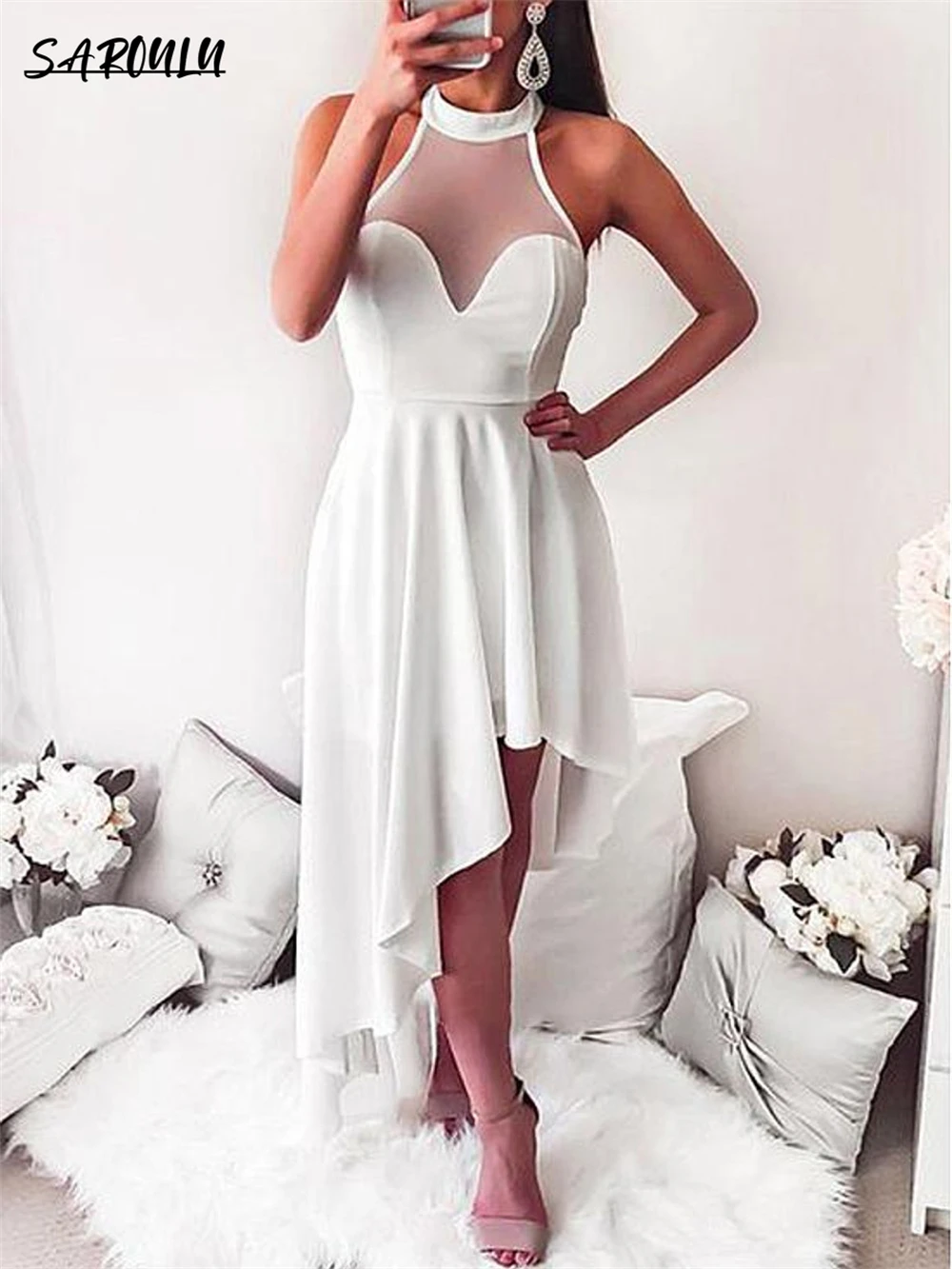 Simple Halter Hi-lo Homecoming Dress Beach Sleeveless Floor-length Cocktail Party Gown Classic Vestidos De Novia
Simple Halter Hi-lo Homecoming Dress Beach Sleeveless Floor-length Cocktail Party Gown Classic Vestidos De Novia