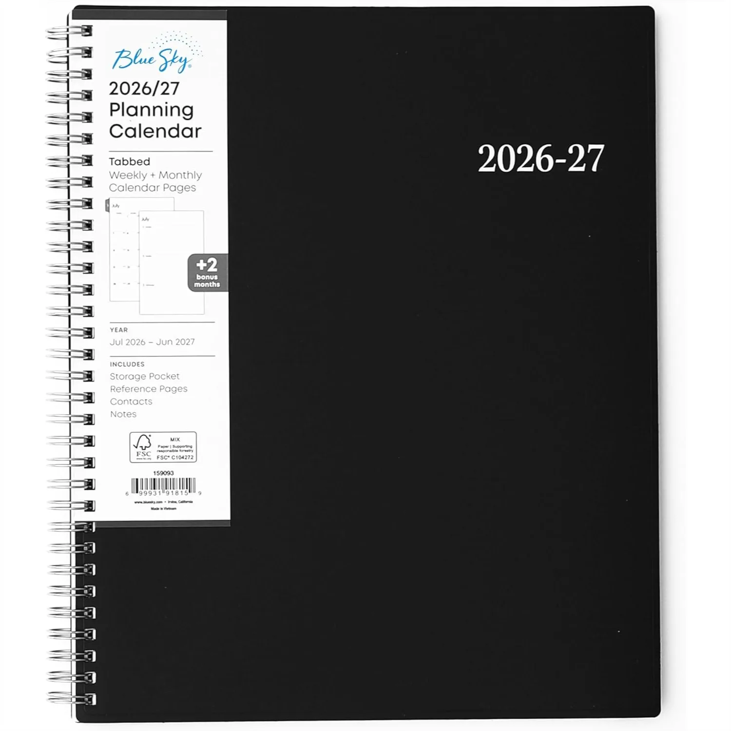 Academic Year Planner 2026-2027, July 2026 - June 2027, 8.5x11, Wirebound with Laminated Tabs
Academic Year Planner 2026-2027, July 2026 - June 2027, 8.5x11, Wirebound with Laminated Tabs