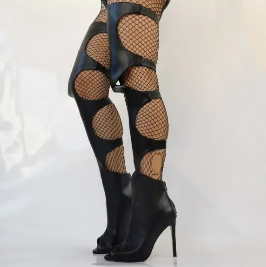 Sexy Ladies Black Matte Leather Hollow Cuts Out Elastic Band Peep Toe Zipper Back Thin Heels Over The Knee Sandals Boots Shoes
Sexy Ladies Black Matte Leather Hollow Cuts Out Elastic Band Peep Toe Zipper Back Thin Heels Over The Knee Sandals Boots Shoes