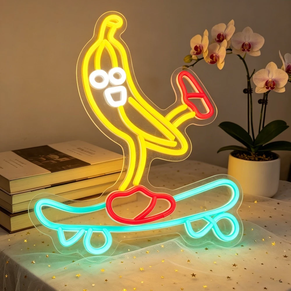 Banana Skateboard Neon Sign LED Night Light 3D Acrylic Funny Sports Decor Game Room Bedroom Desk Lamp Kid Gift Home Bar Wall Art
Banana Skateboard Neon Sign LED Night Light 3D Acrylic Funny Sports Decor Game Room Bedroom Desk Lamp Kid Gift Home Bar Wall Art