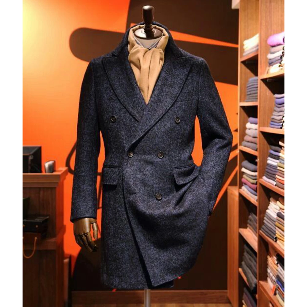 Retro British Woolen Blended Navy Blue Double-Beasted Men's Coat Peak Lapel Slim Fit Office Casual Male Overcoat
Retro British Woolen Blended Navy Blue Double-Beasted Men's Coat Peak Lapel Slim Fit Office Casual Male Overcoat