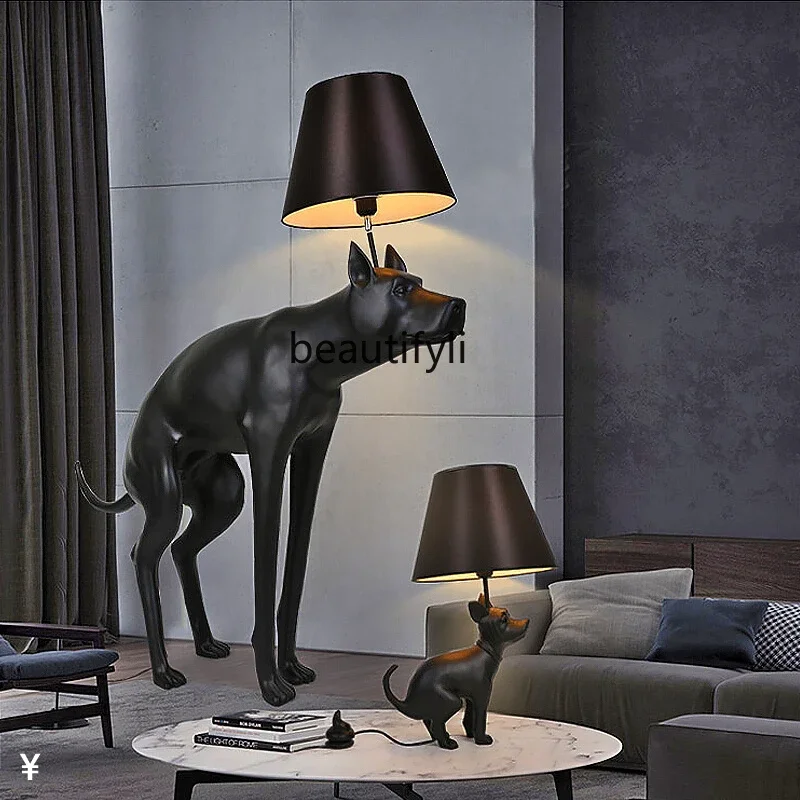 Resin big dog cloth cover floor lamp living room study black creative poop dog desk lamp
Resin big dog cloth cover floor lamp living room study black creative poop dog desk lamp