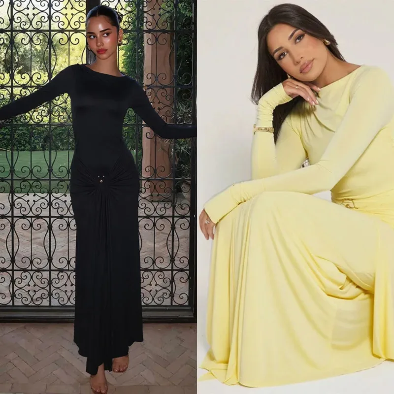 Autumn Slim Fit Women’s Dress Draped Maxi Gown With Long Sleeves And Stylish Ruched Detail Elegant Outfit For Formal Events New
Autumn Slim Fit Women’s Dress Draped Maxi Gown With Long Sleeves And Stylish Ruched Detail Elegant Outfit For Formal Events New