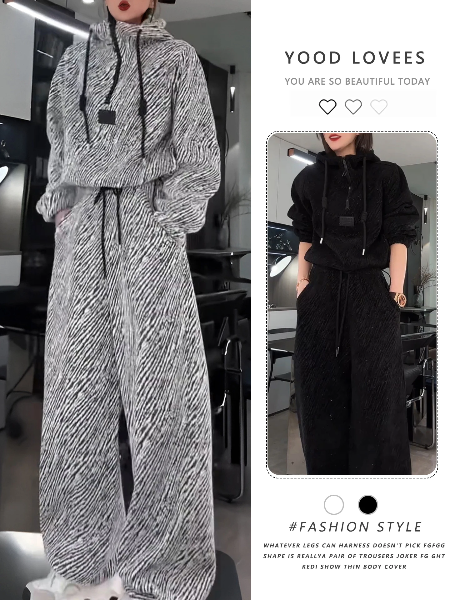 Fashionable Sporty Two-Piece Set for Women Casual Streetwear Autumn Winter High Waist Wide Leg Pants Trendy Anti-Aging
Fashionable Sporty Two-Piece Set for Women Casual Streetwear Autumn Winter High Waist Wide Leg Pants Trendy Anti-Aging